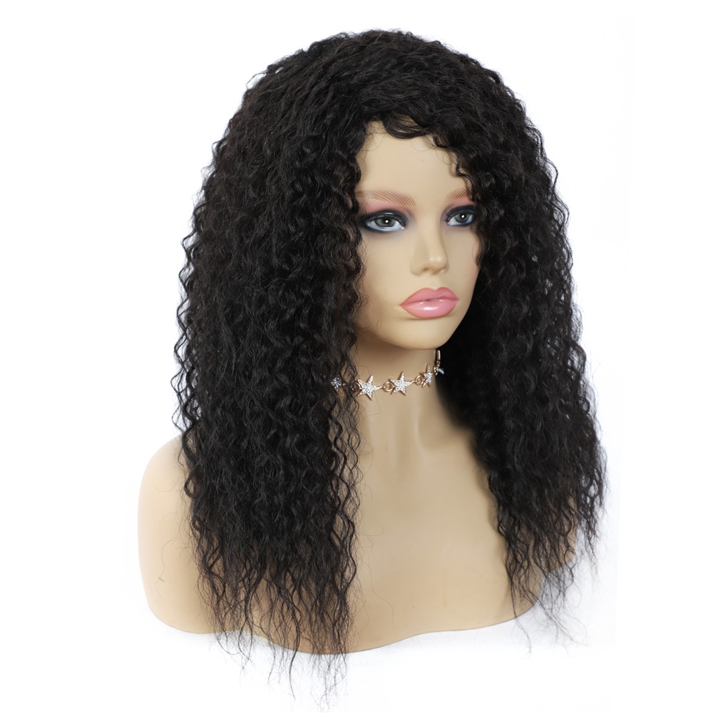 Kinky Curly Synthetic Mixed 30% Human Hair Wigs Machine Made Hair Wig For Black Women 18 inches Heat Resistant Fiber Wig X-TRESS