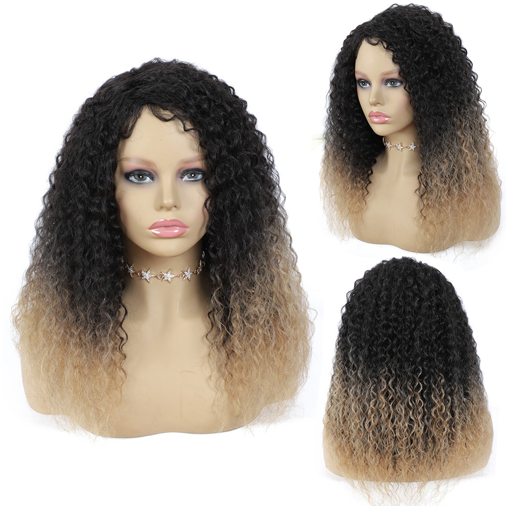 Kinky Curly Synthetic Mixed 30% Human Hair Wigs Machine Made Hair Wig For Black Women 18 inches Heat Resistant Fiber Wig X-TRESS
