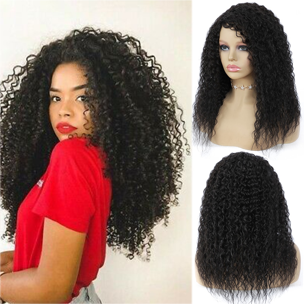 X-TRESS Synthetic Mixed Human Hair Wigs For Women Jerry Curly Medium Length Natural Black Colored Side Part Machine Made Wig