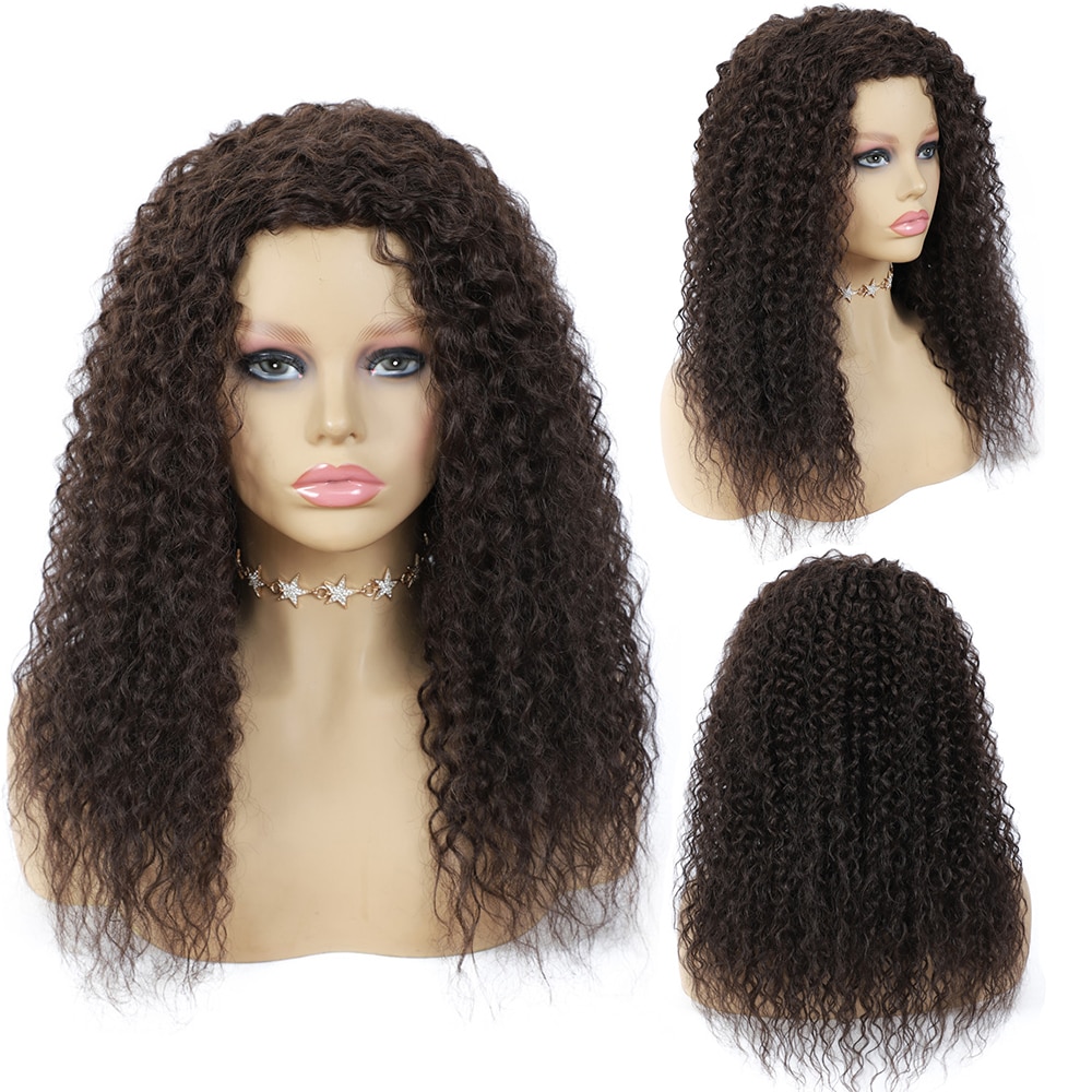 X-TRESS Synthetic Mixed Human Hair Wigs For Women Jerry Curly Medium Length Natural Black Colored Side Part Machine Made Wig