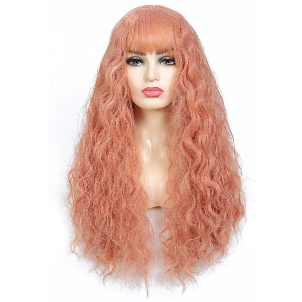 X-TRESS Orange Pink Colored Synthetic Wigs With Bangs Soft Body Wave Long Length Machine Made Hair Wig For Women Cosplay Party