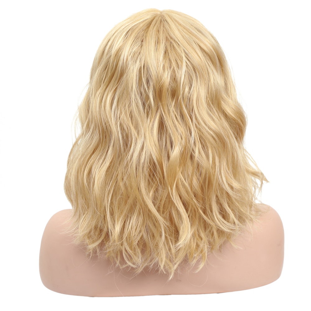 X-TRESS Synthetic Blonde Short Bob Wig For Women Natural Wave Shoulder Length Gold Color Cosplay Wigs With Bangs Heat Resistant