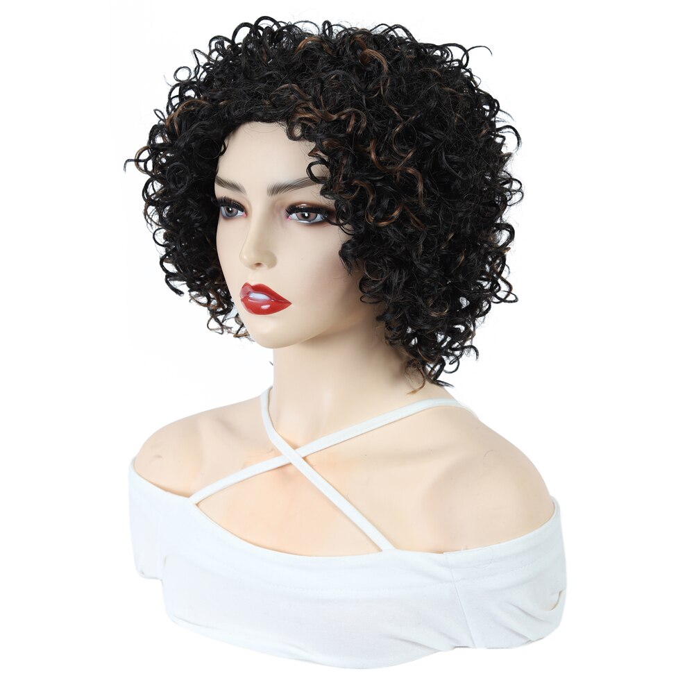 X-TRESS Afro Kinky 12inch Short Curly Synthetic Wigs With Bangs Natural Black High Temperature Fiber African Hairstyle For Women