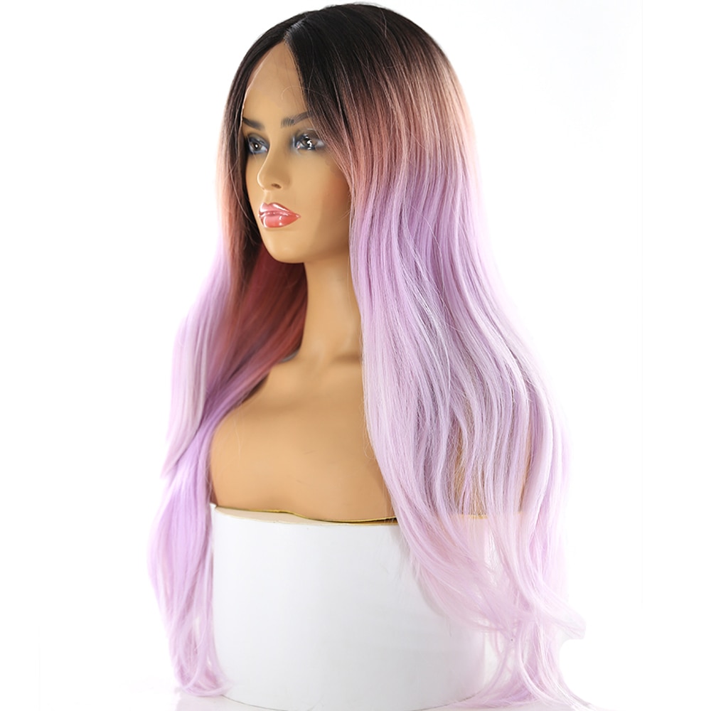 Natural Wave Synthetic Lace Front Wigs For Black Women Middle Part X-TRESS Ombre Purple Color Lace Wig With Natural Hairline