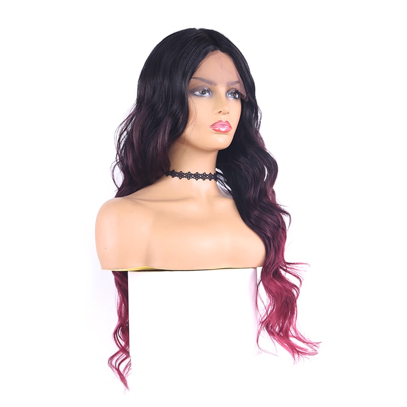 1B/99J/BURG Ombre Colored Synthetic Lace Front Wigs Long Wave Black Brown Glueless 22 Inches Hair Lace Wig For Women X-TRESS