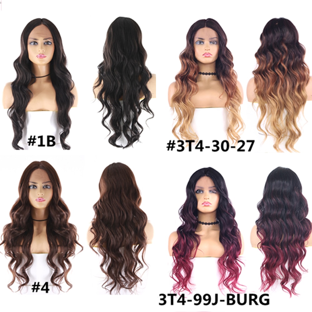 1B/99J/BURG Ombre Colored Synthetic Lace Front Wigs Long Wave Black Brown Glueless 22 Inches Hair Lace Wig For Women X-TRESS