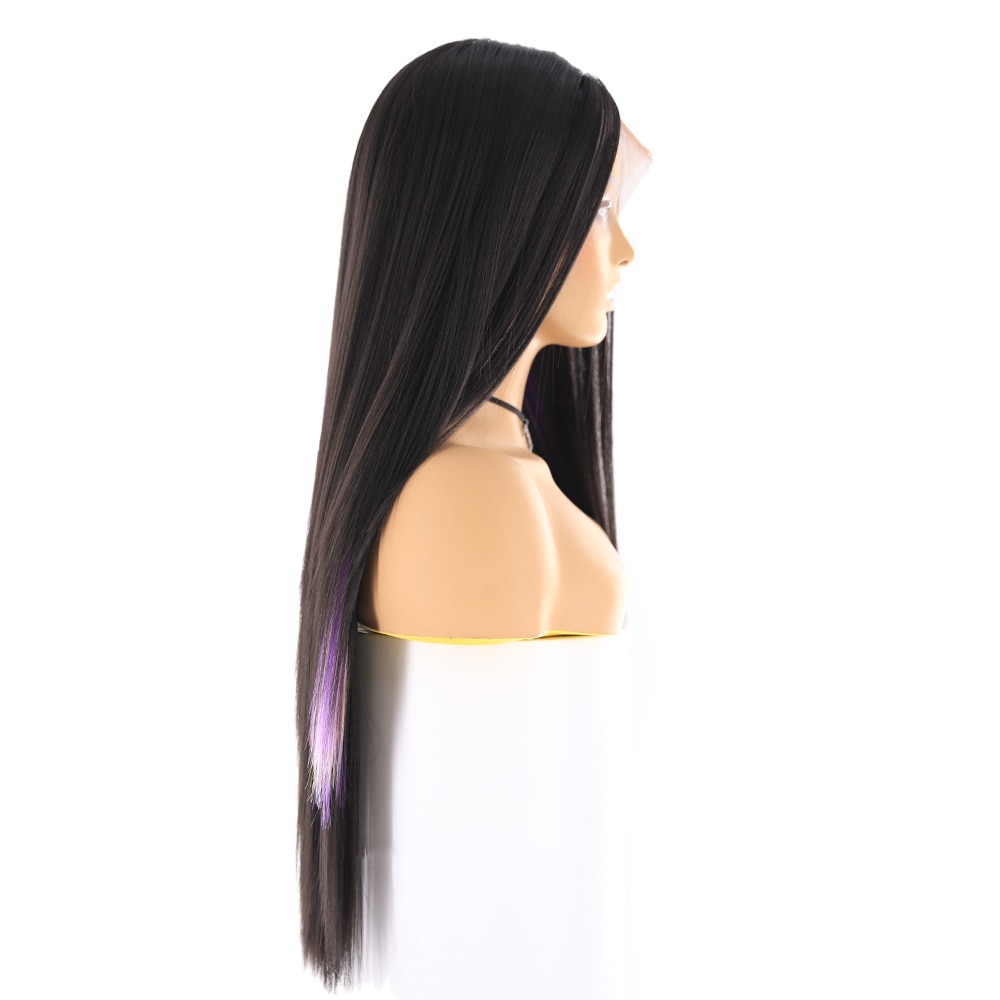 Long Straight Synthetic Womens Wigs Black Purple Yaki Straight Lace Front Hair Wig Middle Part Heat Resistant Fiber Wigs X-TRESS