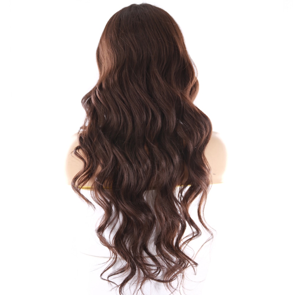 Medium Brown Synthetic Hair Lace Wigs For Women X-TRESS 24inch Long Wavy Lace Front Wig Middle Part Heat Resistant Fiber Hair