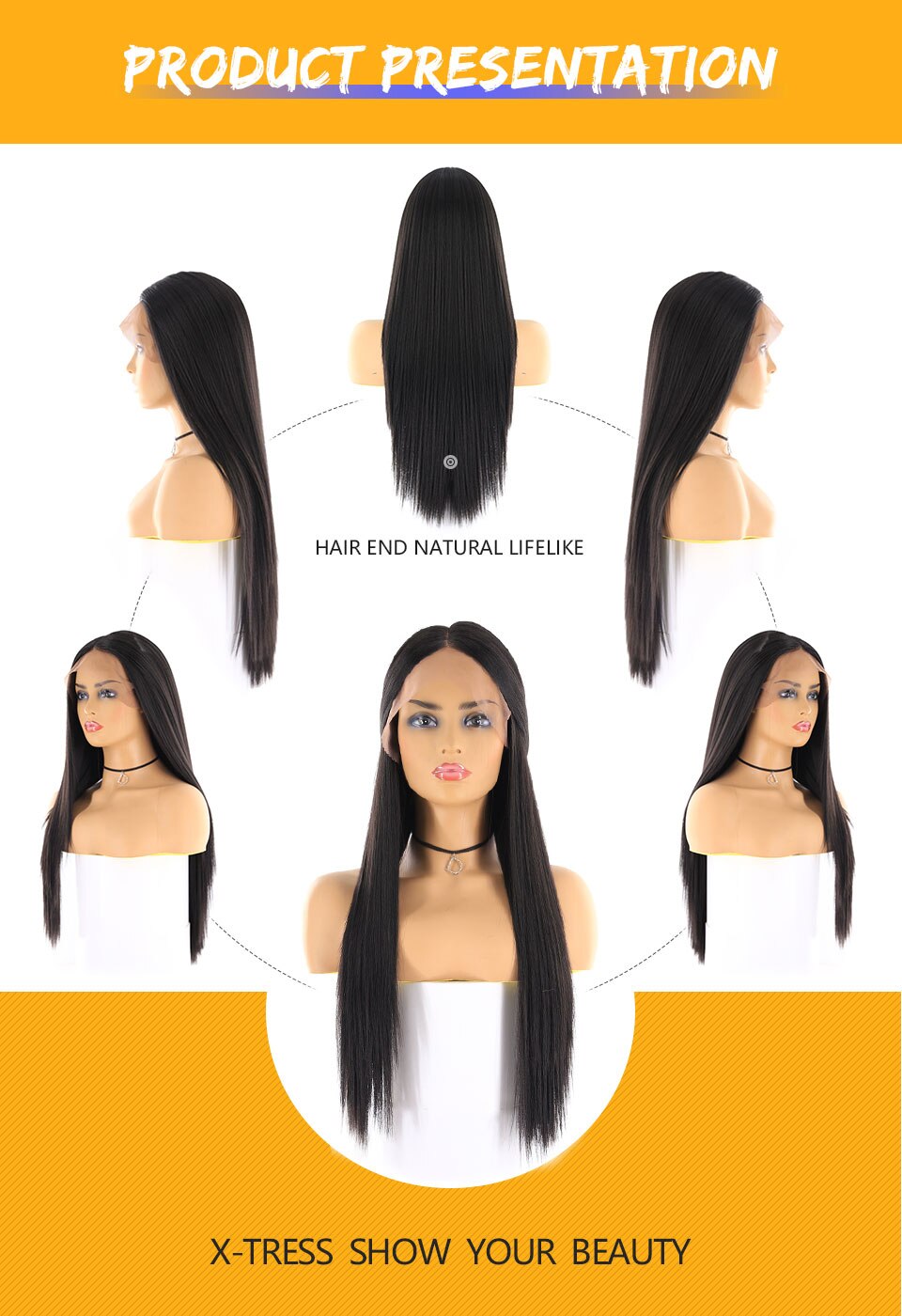 Synthetic Hair Lace Front Wigs For Women X-TRESS Natural Black Highlight Purple Blue Long Yaki Straight Lace Wig Middle Part