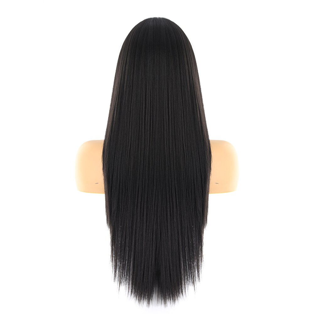 Synthetic Lace Front Wig For Women Medium Brown Color X-TRESS Long Yaki Straight Hair Wigs Heat Resistant Fiber Natural Hairline