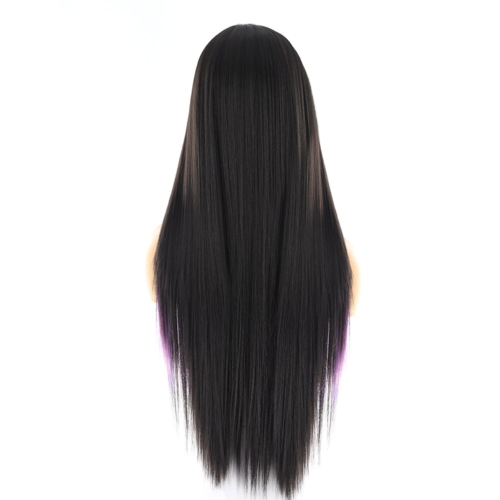 Synthetic Lace Front Wig For Women Medium Brown Color X-TRESS Long Yaki Straight Hair Wigs Heat Resistant Fiber Natural Hairline