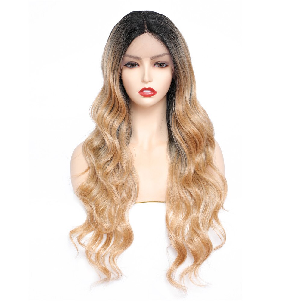 Synthetic Lace Wig For Black Women Long Body Wave Ombre Brown Blonde Heat Resistant Soft Hair Wig With Natural Hairline X-TRESS
