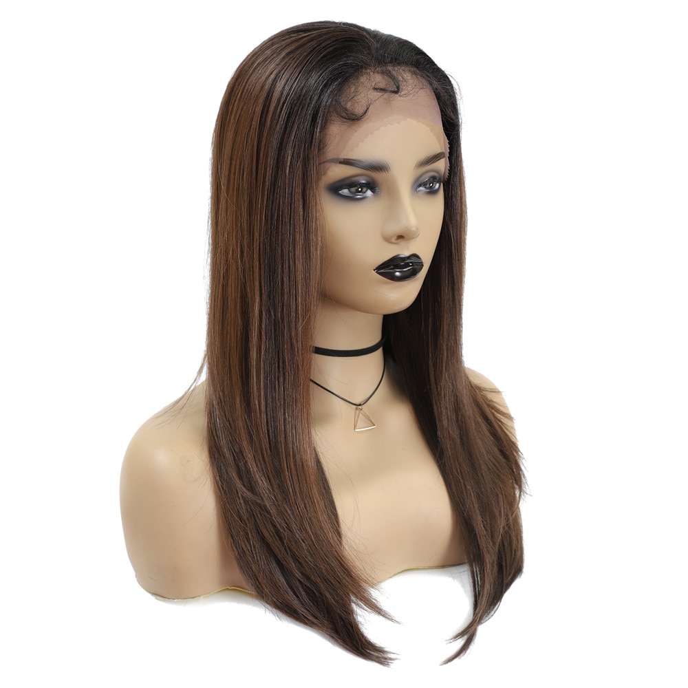 Long Straight Synthetic Lace Front Wigs For Black Women X-TRESS Medium Brown Color Heat Resistant Fiber Hair Wig With Baby Hair