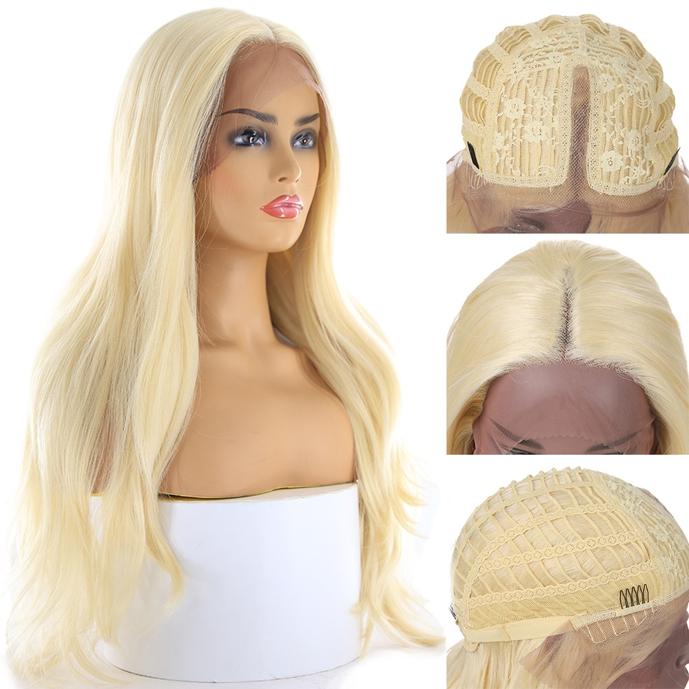 Ombre Blonde Color Lace Front Wig For Black Women X-TRESS Long Natural Wave Synthetic Lace Wig With Natural Hairline Middle Part