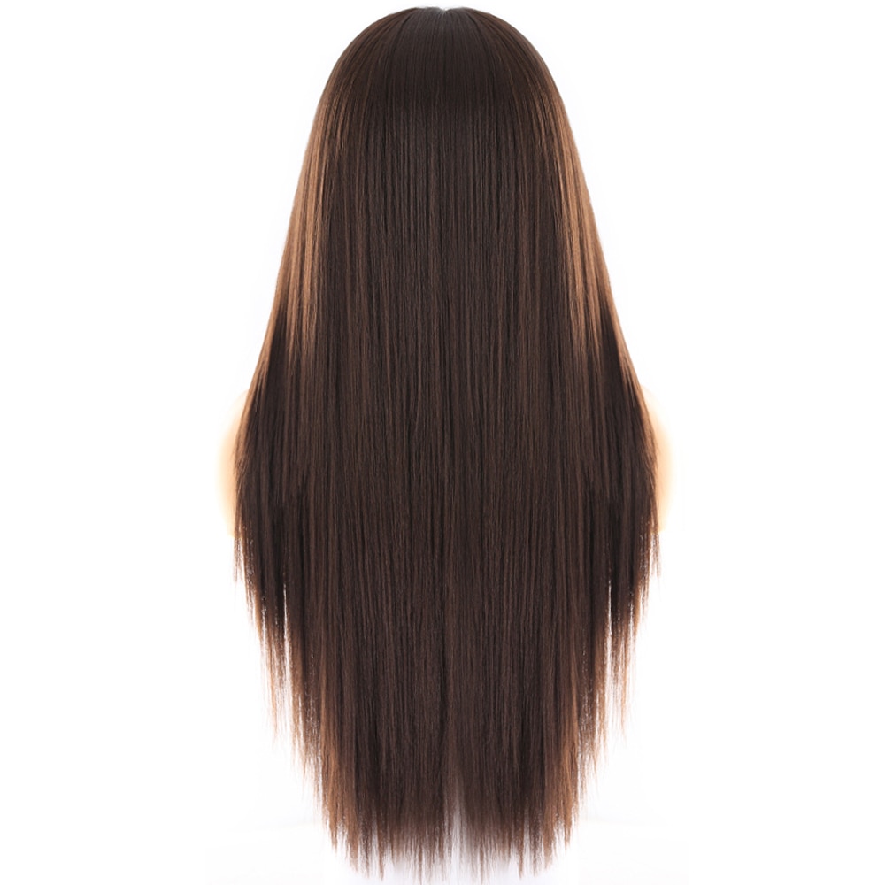 Yaki Straight Synthetic Lace Front Wigs For Women Brown Black Color Hairpiece With Natural Hairline Heat Resistant Fiber X-TRESS