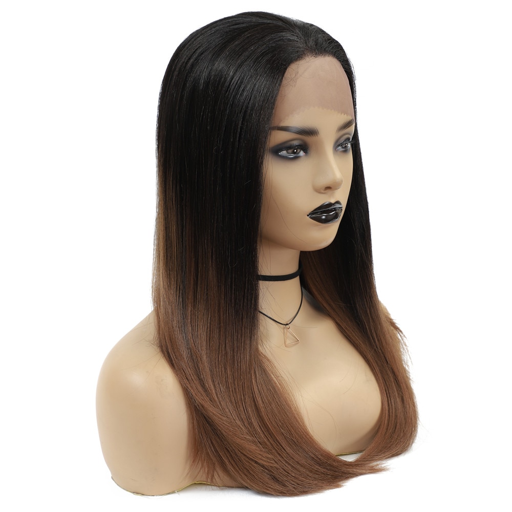 Ombre Brown Synthetic Lace Front Wigs Free Part High Temperature Fiber Hair X-TRESS Long Straight Swiss Lace Wig For Black Women