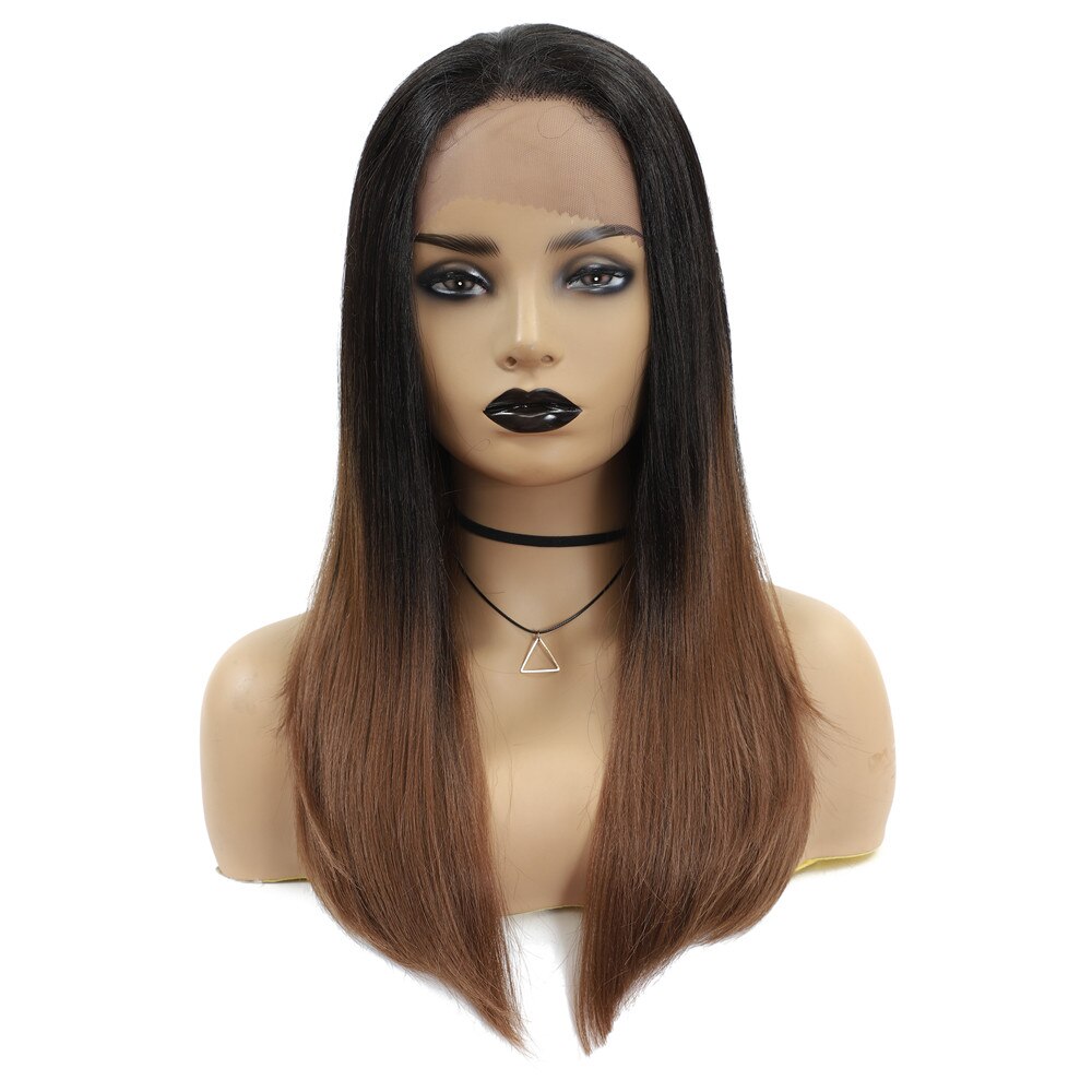 Ombre Brown Synthetic Lace Front Wigs Free Part High Temperature Fiber Hair X-TRESS Long Straight Swiss Lace Wig For Black Women