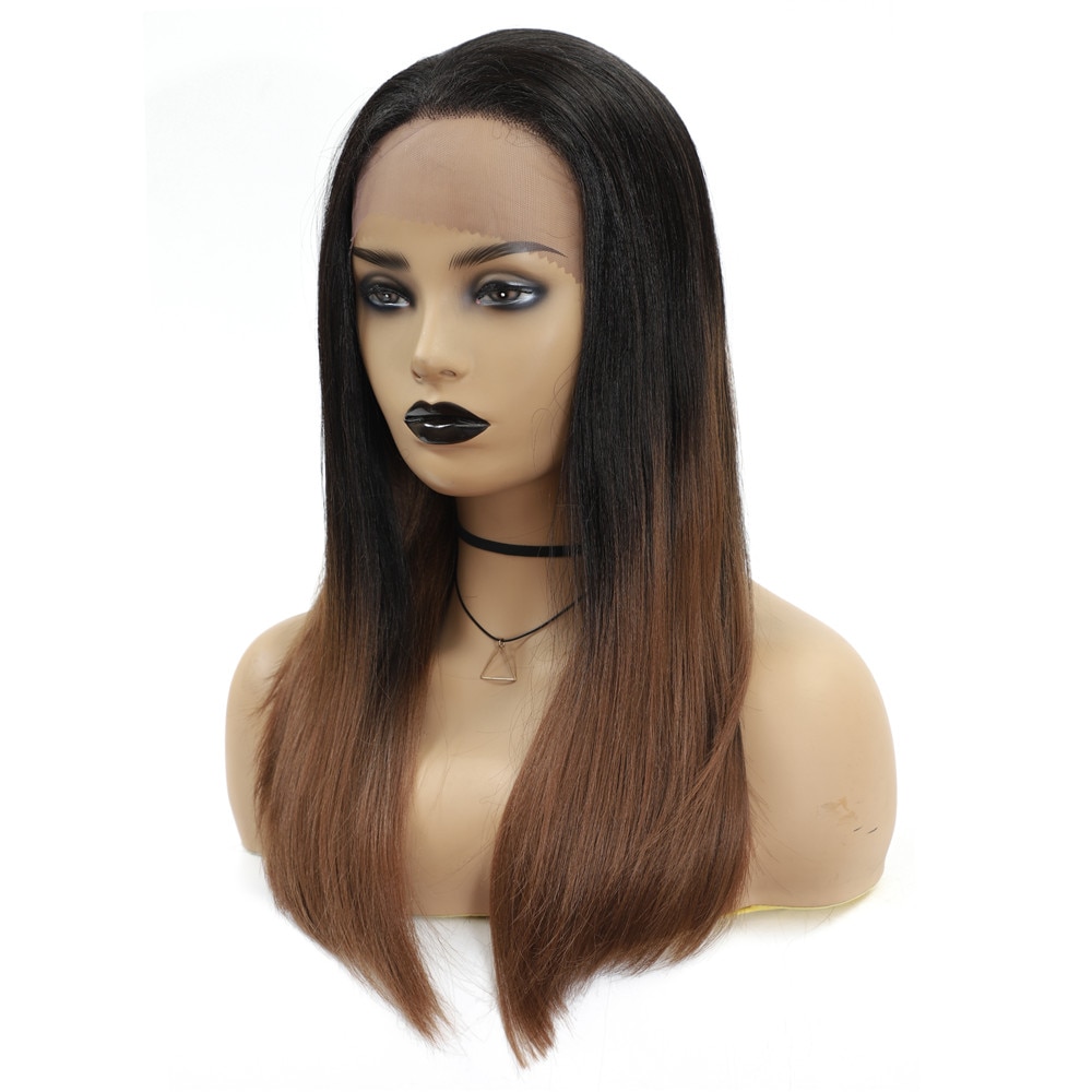 Long Soft Straight Synthetic Lace Front Wigs For Black Women High Temperature Fiber Hair Ombre Brown Color Lace Wig Free Part