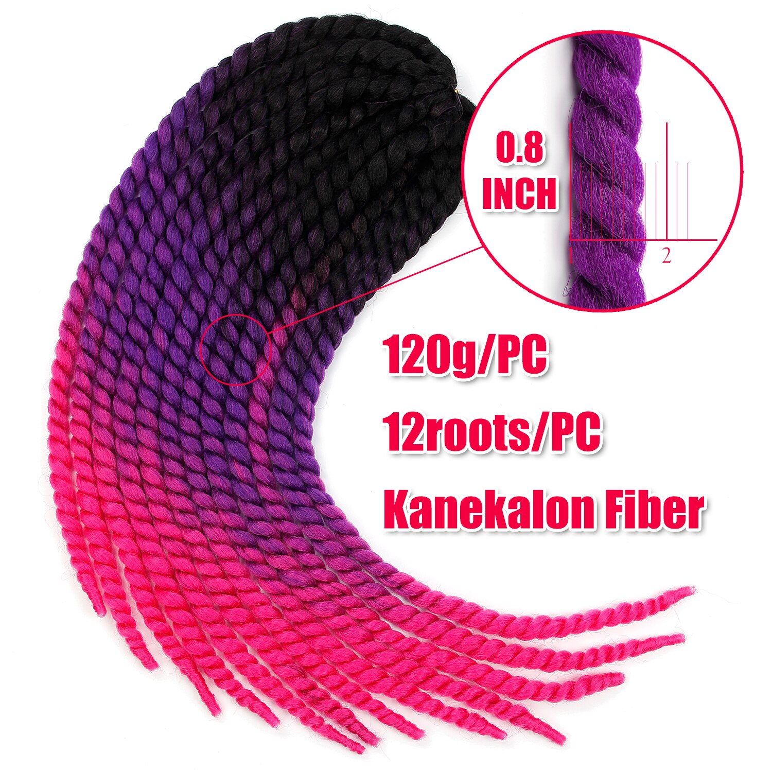 YxCheris Mambo Twist Hair Jumbo Crochet Braids 22'' 120g 20 Color Ombre Synthetic Crochet Hair Braiding Hair Purple