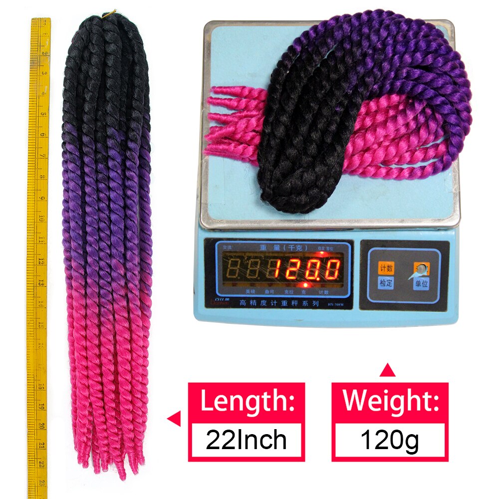 YxCheris Mambo Twist Hair Jumbo Crochet Braids 22'' 120g 20 Color Ombre Synthetic Crochet Hair Braiding Hair Purple