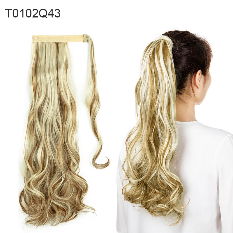 Curly Wavy Straight 20 22 Inch Long Wrap Around Synthetic Hair Piece Clip In Ponytail Hair Extensions Hairpiece for Women Girls