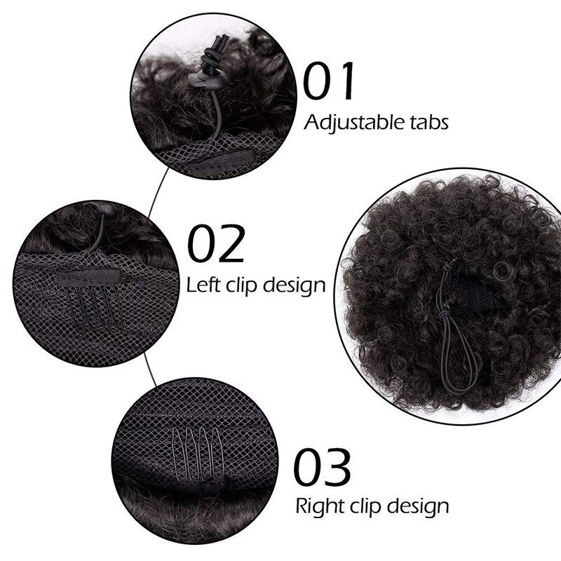 1pcs Synthetic Afro Puff Drawstring Ponytail Hair Bun Extension Hair Pieces Wig Updo Hair Extensions with Clip Kinky Curly