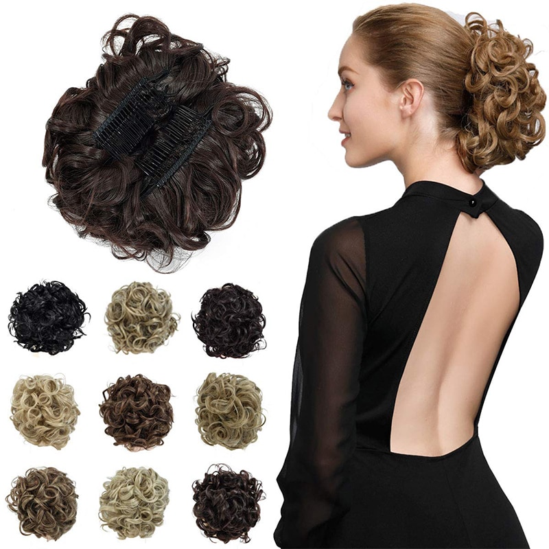 Messy Curly Hair Extensions Combs Clip In Bun Hair Extensions Stretch Scrunchie Chignon Tray Ponytail Hairpiece Hairpieces