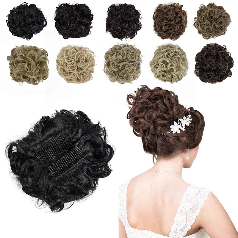 Messy Curly Hair Extensions Combs Clip In Bun Hair Extensions Stretch Scrunchie Chignon Tray Ponytail Hairpiece Hairpieces