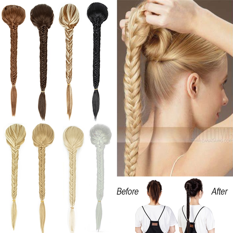 1pcs Fishtail Braids Clip In Wrap In Ponytail Hair Extensions Hairpiece Braided Drawstring Ponytail Hair Extensions Black Brown