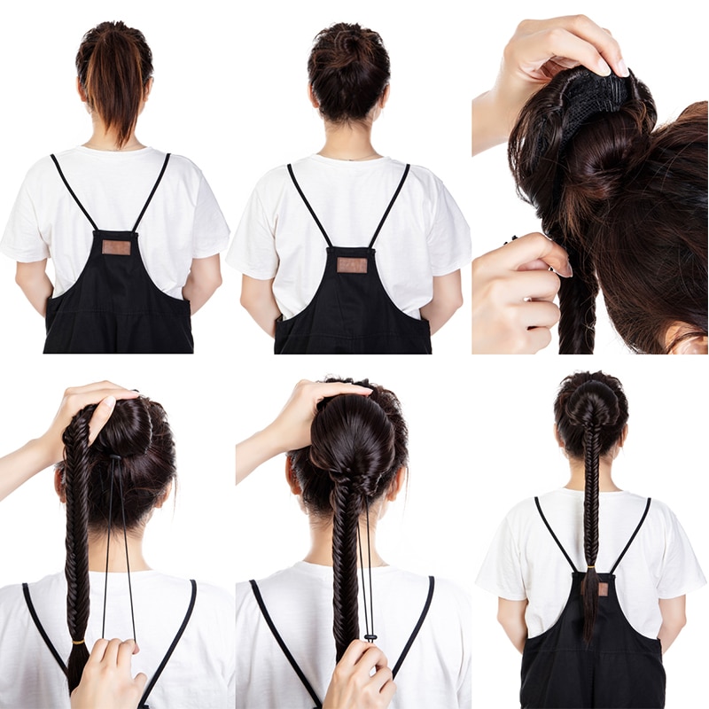 1pcs Fishtail Braids Clip In Wrap In Ponytail Hair Extensions Hairpiece Braided Drawstring Ponytail Hair Extensions Black Brown