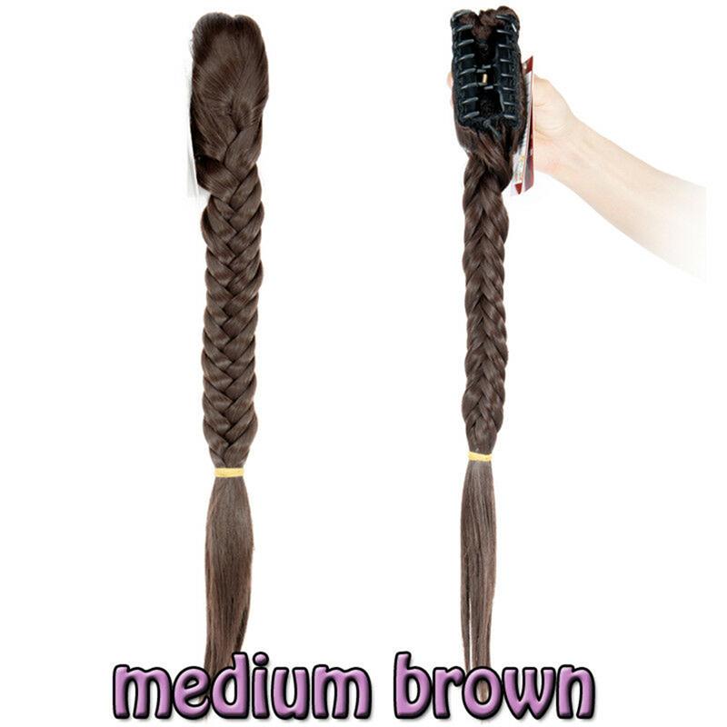 22 Inch Hair Long Straight Ponytail Clip In Braided Ponytail Fishtail Braid Synthetic Hair Extensions Hairpiece