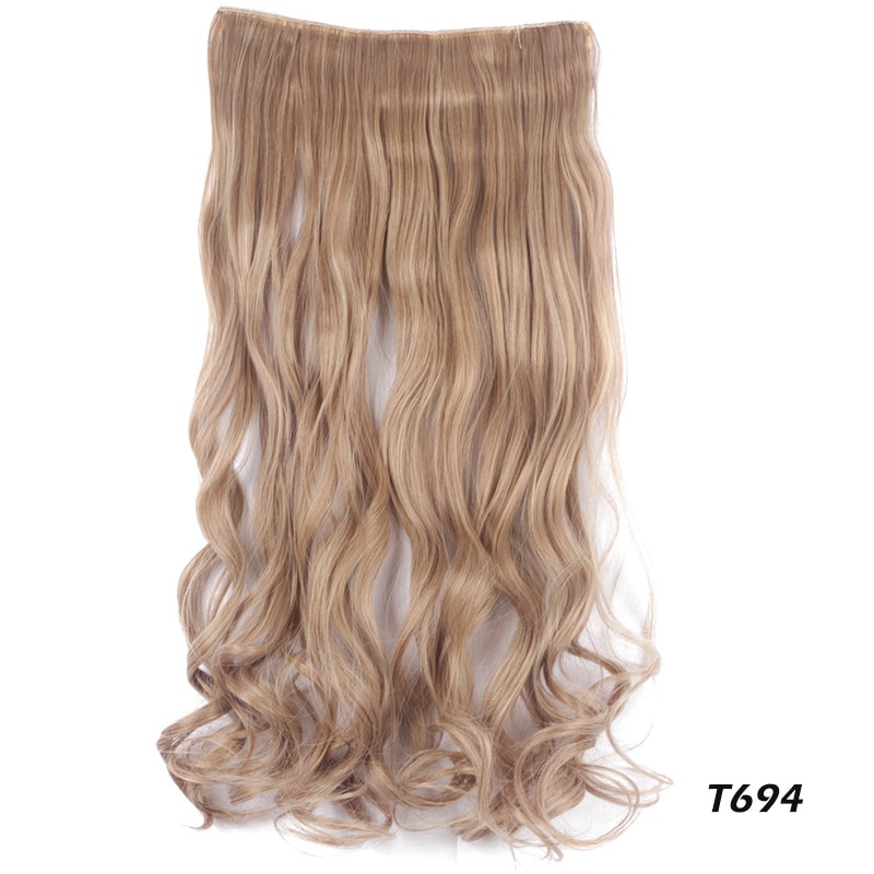 Clip In Hair Extensions Light Golden Blonde Japanese Heat Resistent Friendly Fiber Synthetic Hair Piece Curly Wavy Natural Wave