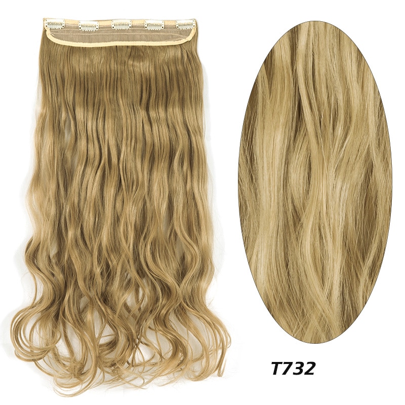Clip In Hair Extensions Light Golden Blonde Japanese Heat Resistent Friendly Fiber Synthetic Hair Piece Curly Wavy Natural Wave
