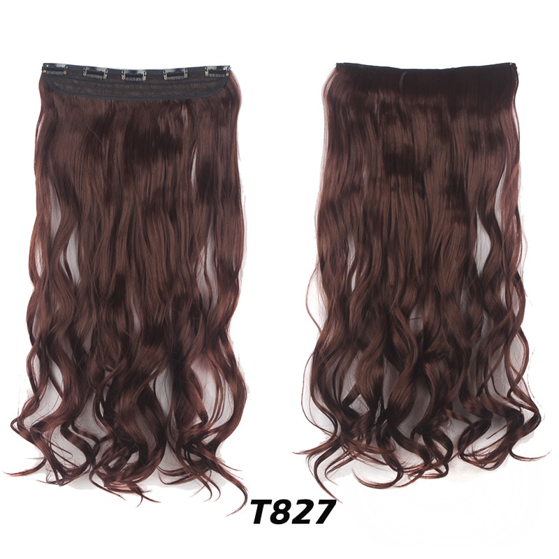 Lelinta 30'' Long Wavy 5 Clip In One Pieces Hair Extensions High Tempreture Synthetic Black Brown for Women Hairpieces