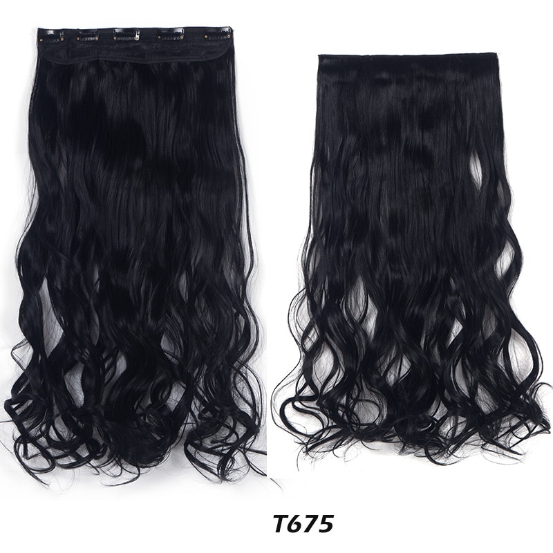 24''1-Pack 3/4 Full Head Curly Wavy Clips In on Synthetic Hair Extensions Hairpieces for Women 5 Clips 3.9 Oz Per Piece