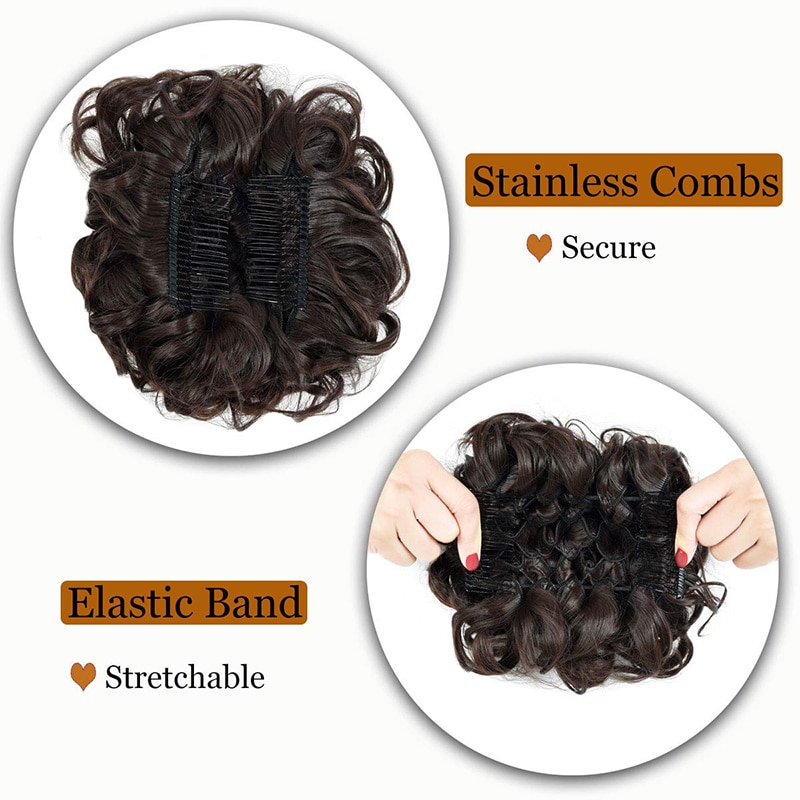 NK BEAUTY Curly Clip In on Bun Extensions Stretch Scrunchie Updo Hair Pieces Synthetic Combs In Messy Bun Hair Piece for Women
