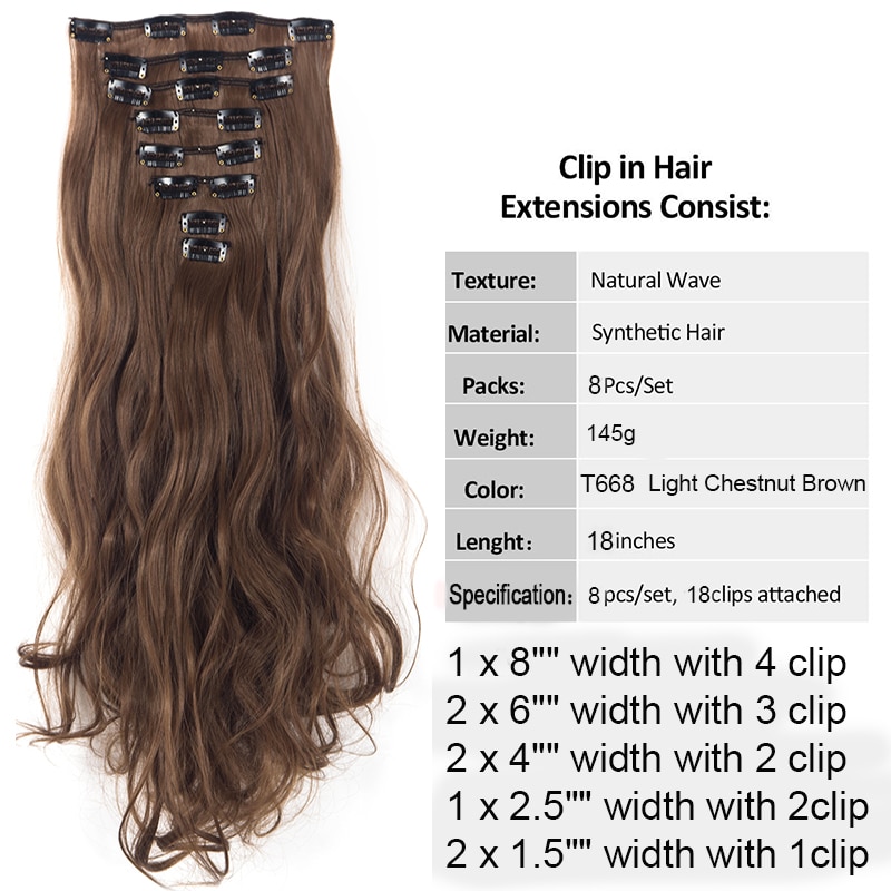 8 Piece Full Head Long Silky Curly Wavy Hair Piece 18'' 24'' Clip In Hair Extensions Womens Ladies Black Blonde Mixed Colours
