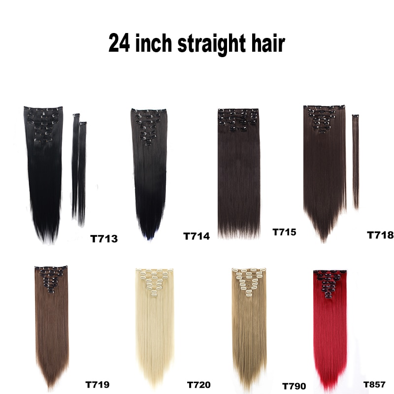 8Pcs 18 Clips Hair Piece Multi Color Inch Wavy Curly Straight Full Head Clip In Hair Extensions  24 26 Inch Dark Black Brown