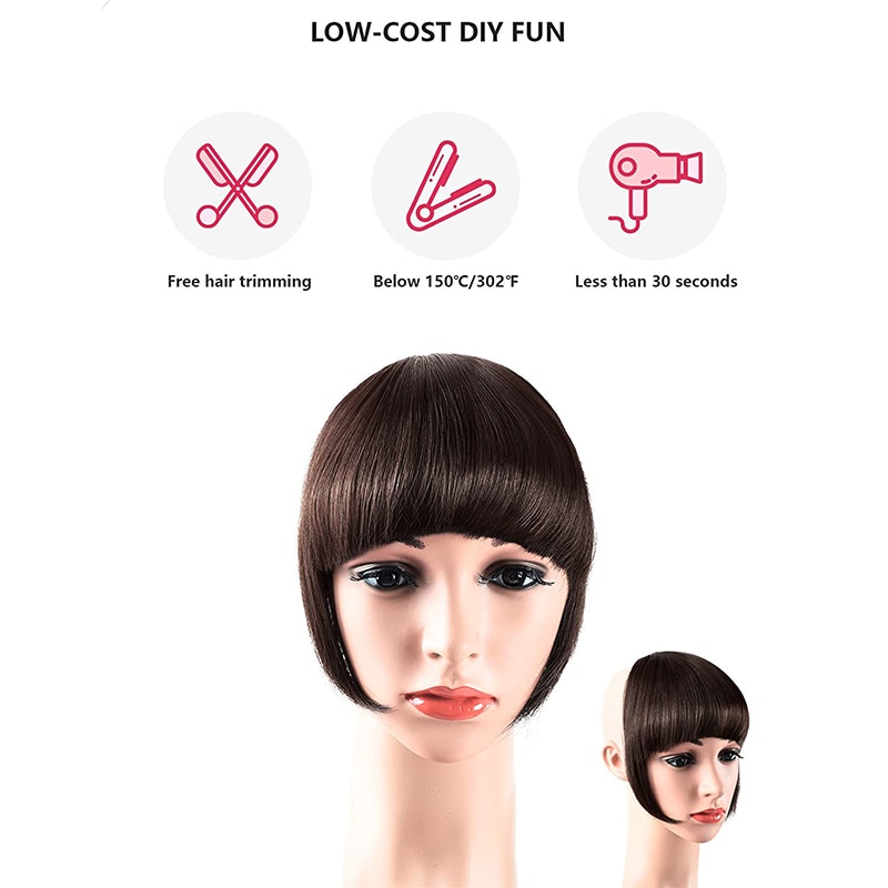 Bangs Hair Extensions for Women Natural Synthetic Hair Neat Flat Bangs Clip on Fringe Bangs Fashion One Clip-in Hair Extension