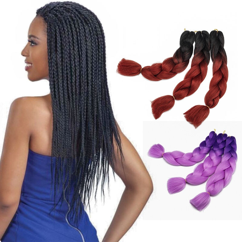 Ombre Kanekalon Jumbo Braiding Hair  Synthetic African Brown Colorful Pre Stretched Braiding Hair for Twist Crochet Braids