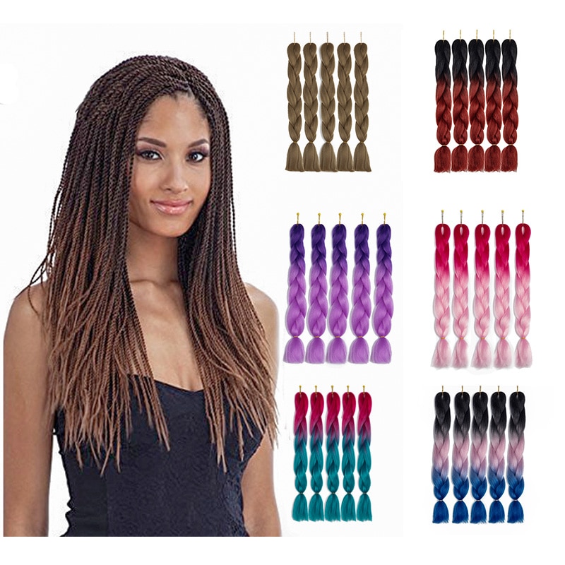 24Inch Synthetic Braiding Hair Extensions Ombre Kanekalon Fiber Crochet Twist Braids Hair Jumbo Braids Hair Extension for Women