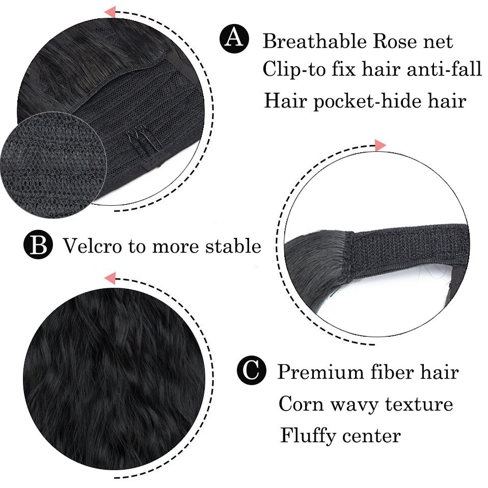 S-noilite 20Inch Clip In Ponytail Fluffy Wrap Around Tail Hair With Velcro Synthetic Hairpiece For Women 12color Hair Extension
