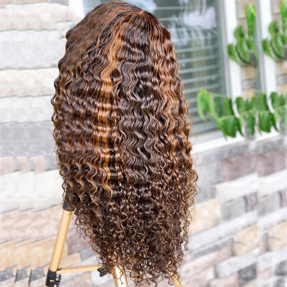 Beaudiva P4/27 Highlight Curly Headband Wig Human Hair Deep Wave Wig Remy Brazilian Scarf Half Machine Made Wigs For Women