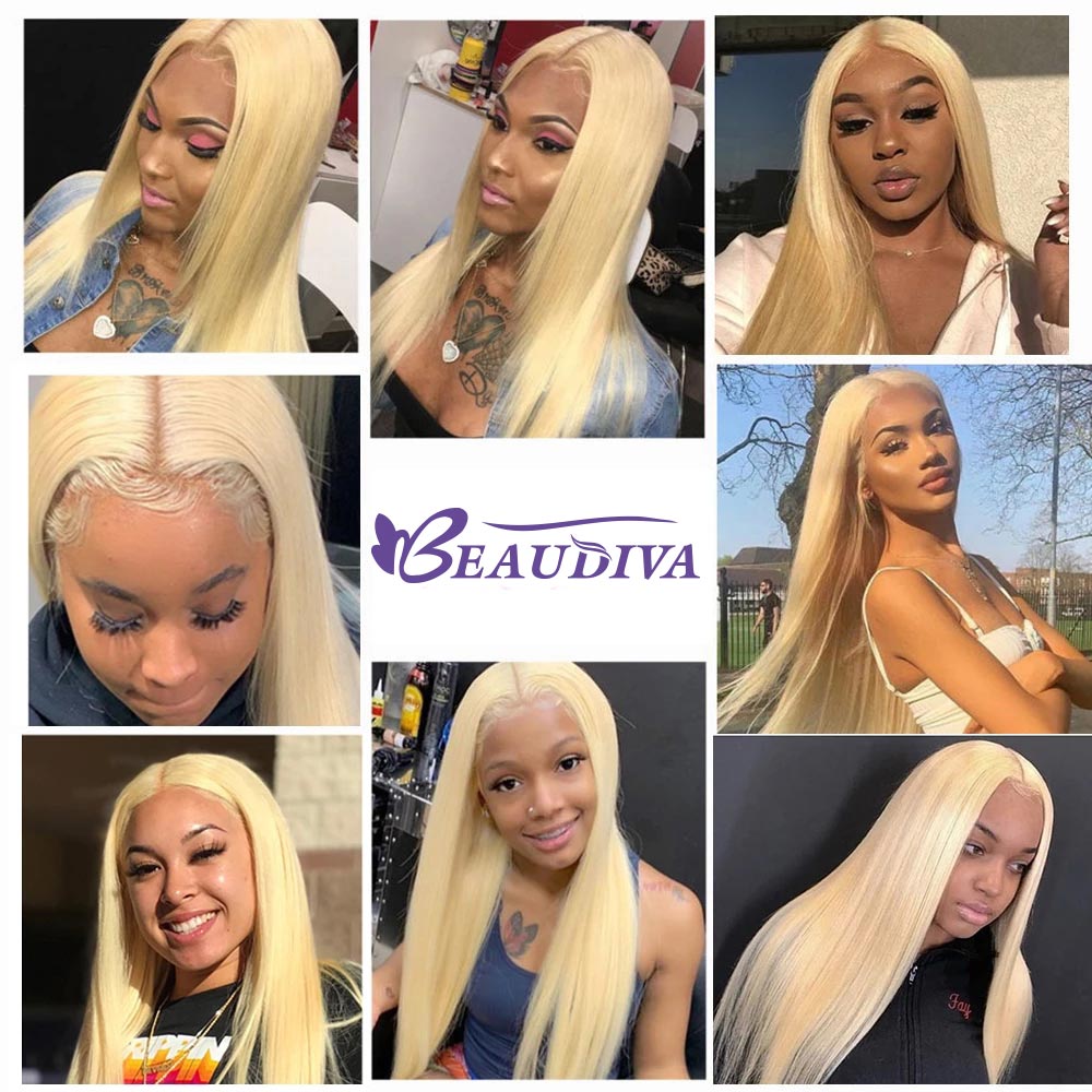 Beaudiva Blonde Lace Front Wig Human Hair Wigs T Part Pre Plucked Brazilian Straight 613 Honey Blonde 13x1 Hd Lace Frontal Wig