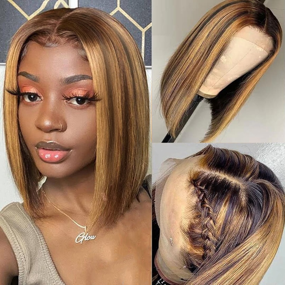 #4/27 Highlight Bob Wigs Straight Lace Front Human Hair Wigs for Women Colored Wigs Human Hair Gluess 13x1 Bob Lace Front Wig