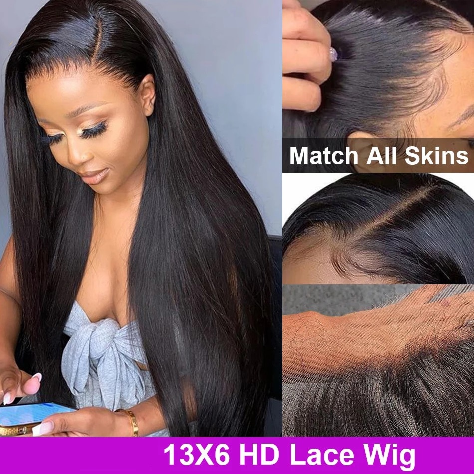 Bone Straight Glueless Full Lace Human Hair Wigs Full Lace Wig HD 13X6 Lace Frontal Wig Straight HD Transparent with Baby Hair