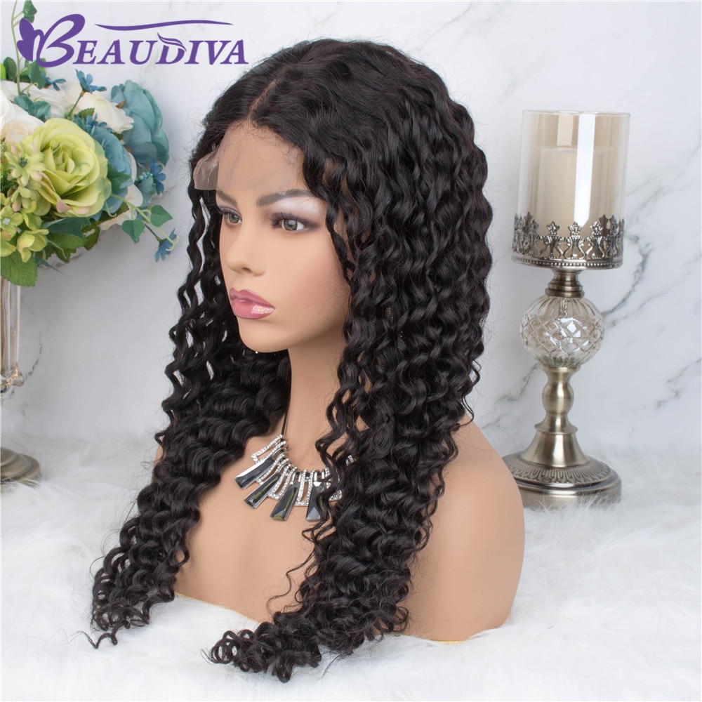 Beaudiva Deep Wave Wig 13*4 Lace Front Human Hair Wigs Prepluck with Baby Hair Deep Wave Closure Wig Curly Human Hair Wigs