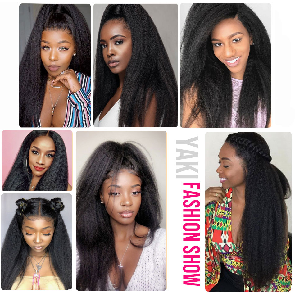 BEAUDIVA Kinky Straight Wig 13*4 Lace Frontal Human Hair Wig Pre Plucked Peruvian Remy Yaki Lace Front Wig For Black Women
