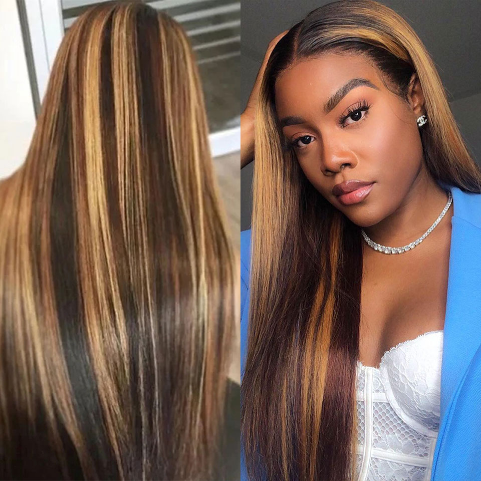 Highlight P4/27 Bundles With Closure Free Straight 3 Bundles With Closure Brazilian Hair Weave Bundles With 4x4 T Lace Closure