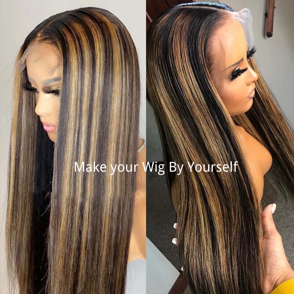Highlight Ombre Bundles With Closure Free Brazilian Bone Straight Bundles With Closure Brown Human Hair Bundles With Closure